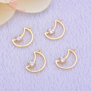 6PCS 15*10MM 24k Brass Moon Charms Pendants DIY Jewelry Findings