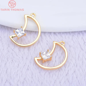 6PCS 15*10MM 24k Brass Moon Charms Pendants DIY Jewelry Findings