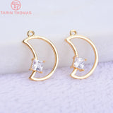 6PCS 15*10MM 24k Brass Moon Charms Pendants DIY Jewelry Findings