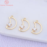 6PCS 15*10MM 24k Brass Moon Charms Pendants DIY Jewelry Findings