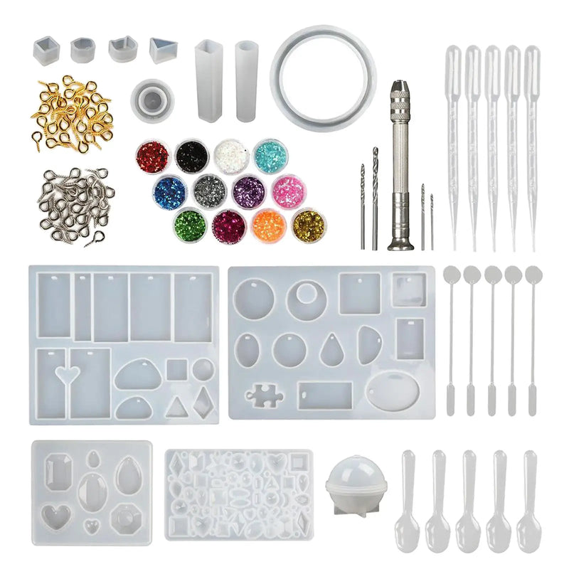 Epoxy Resin Casting Kit with Silicone Molds, Glitter, Drills - Jewelry Tools