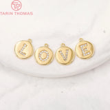 4PCS 10x10MM 24K Brass Zircon A-Z Letters Pendants DIY Jewelry Findings