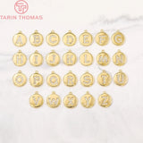 4PCS 10x10MM 24K Brass Zircon A-Z Letters Pendants DIY Jewelry Findings