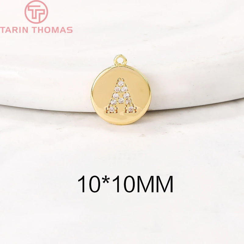 4PCS 10x10MM 24K Brass Zircon A-Z Letters Pendants DIY Jewelry Findings