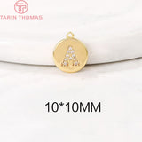 4PCS 10x10MM 24K Brass Zircon A-Z Letters Pendants DIY Jewelry Findings