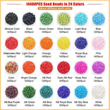 14400 Pcs 2mm 24 Colors Glass Seed Beads Craft Beads with Elastic String