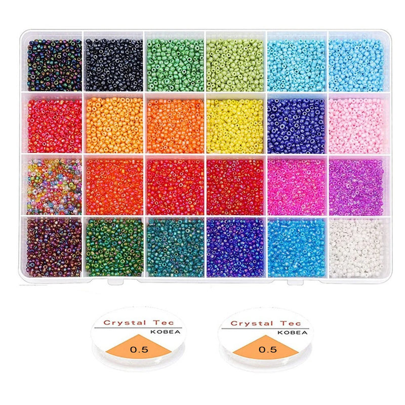 14400 Pcs 2mm 24 Colors Glass Seed Beads with Elastic String