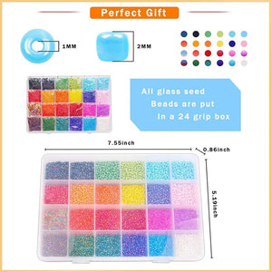 14400 Pcs 2mm 24 Colors Glass Seed Beads with Elastic String