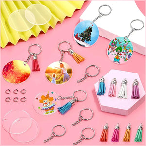 144Pcs Acrylic Keychain Blanks-Clear Keychain Blanks Set Circle Disc