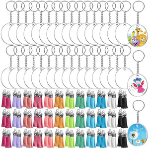 144Pcs Acrylic Keychain Blanks-Clear Keychain Blanks Set Circle Disc Key Rings