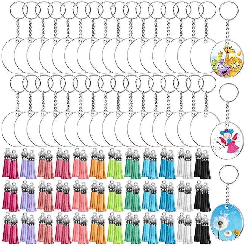 144Pcs Acrylic Keychain Blanks-Clear Keychain Blanks Set Circle Disc Key Rings
