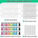 144Pcs Acrylic Keychain Blanks-Clear Keychain Blanks Set Circle Disc Key Rings