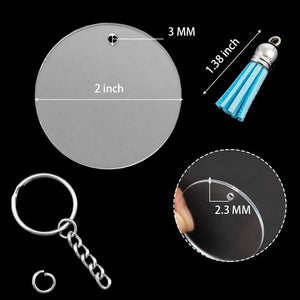 144Pcs Acrylic Blank Keychains with Tassel Pendant for DIY Project