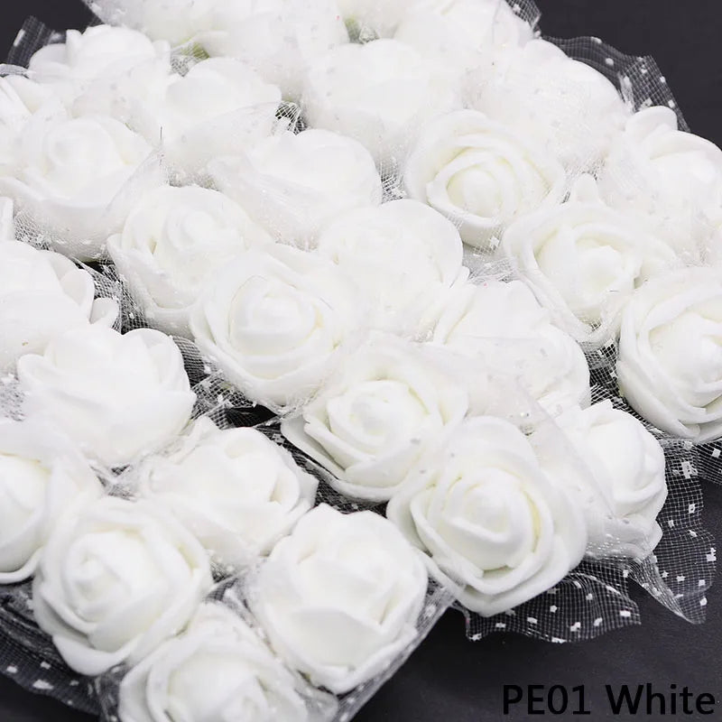 144pcs Artificial Rose Flower Heads Foam Flower DIY Bear Valentine Gift