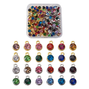 144pcs Colorful Crystal Birthstone Charms Glass Rhinestone Pendants