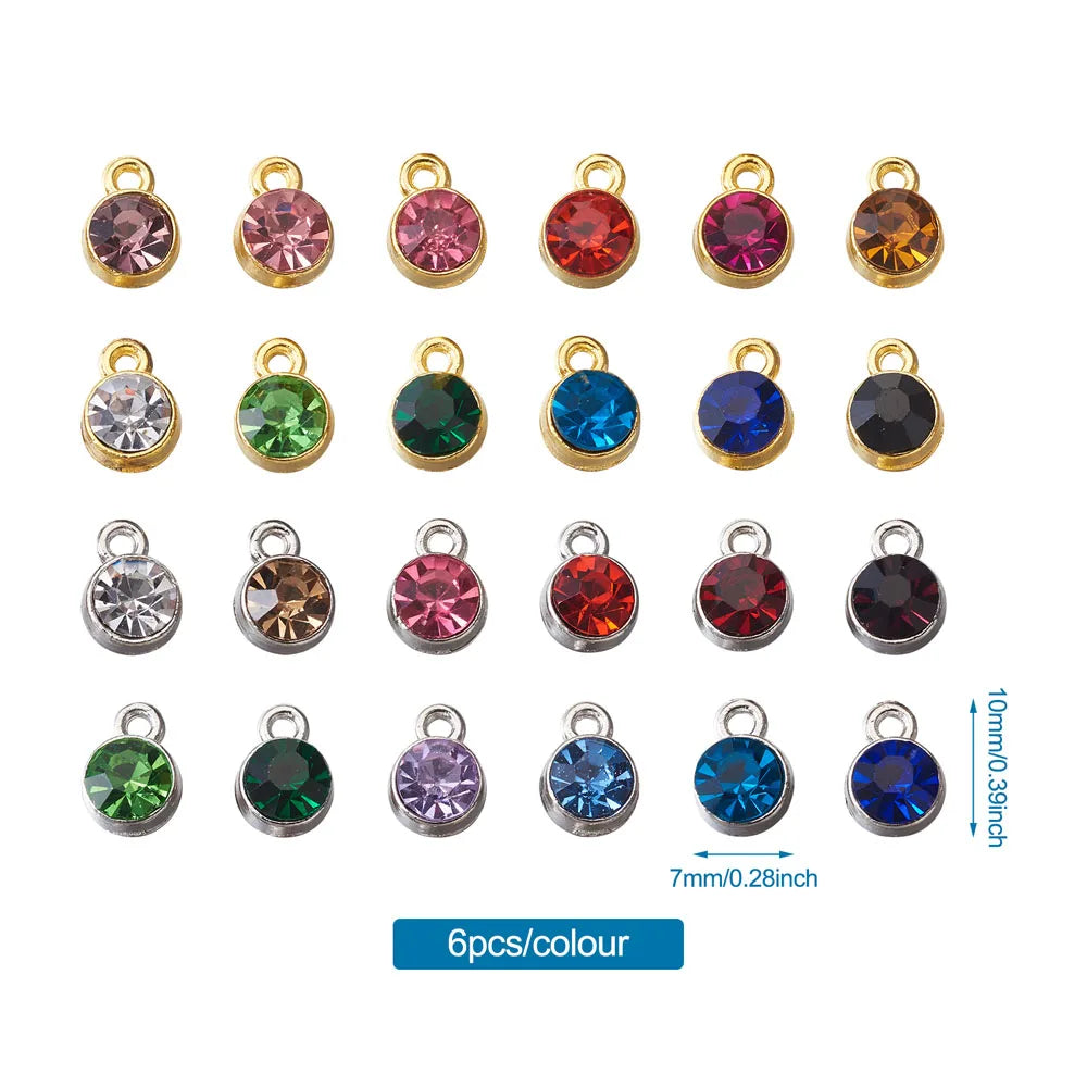 144pcs Colorful Crystal Birthstone Charms Glass Rhinestone Pendants