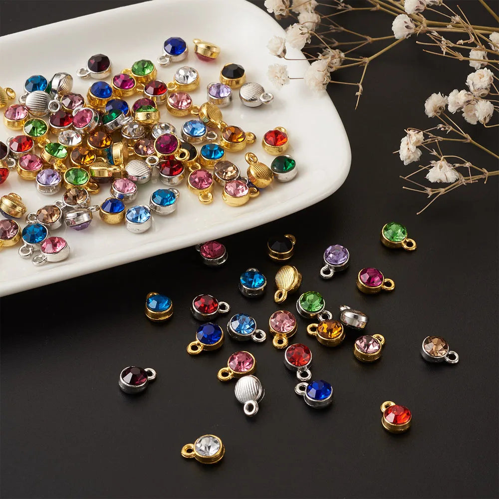 144pcs Colorful Crystal Birthstone Charms Glass Rhinestone Pendants