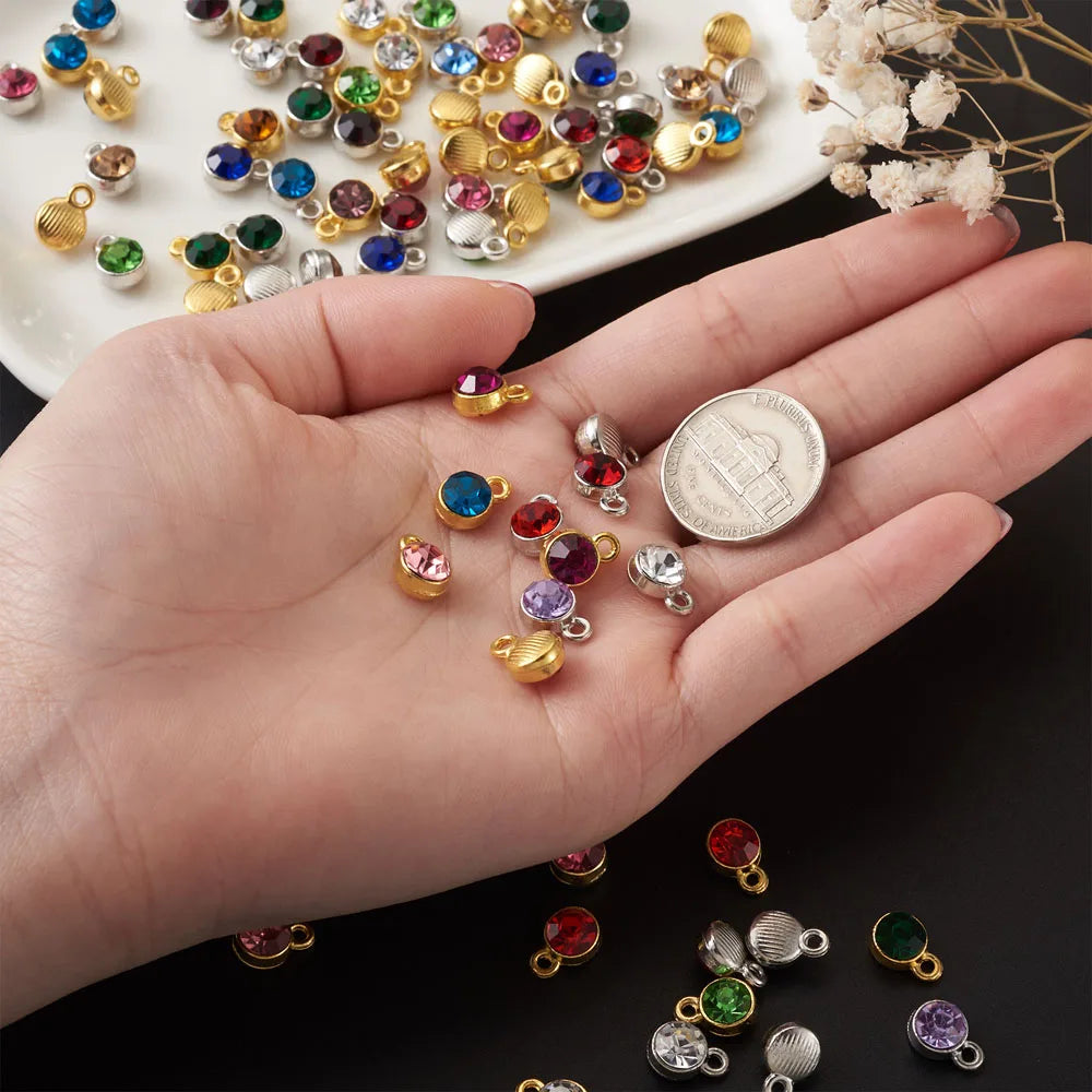 144pcs Colorful Crystal Birthstone Charms Glass Rhinestone Pendants