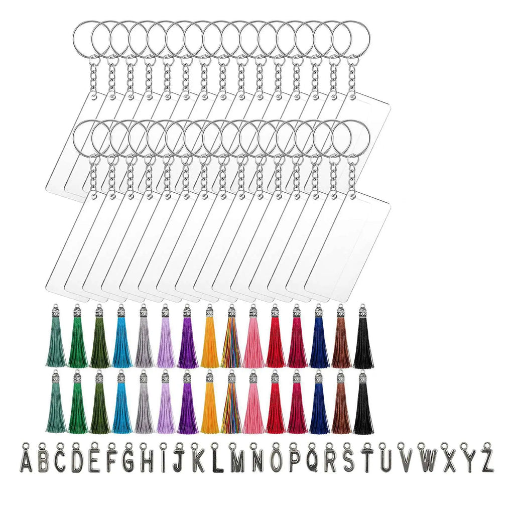146 Pcs Acrylic Keychain Blank Set w/ Tassels for DIY Crafts