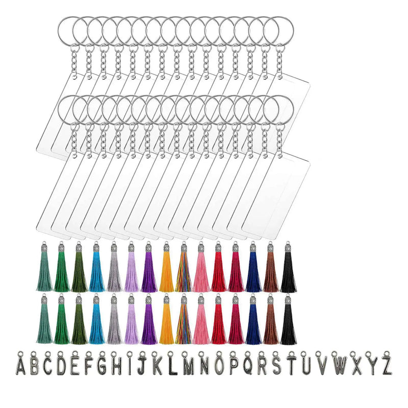 146 Pcs Acrylic Keychain Blank Set w/ Tassels for DIY Crafts