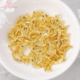 4PCS 18x2MM 24K Plated Brass Moon Charms Pendants with Zircon