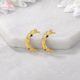 4PCS 18x2MM 24K Plated Brass Moon Charms Pendants with Zircon