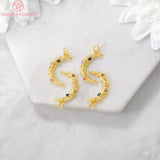 4PCS 18x2MM 24K Plated Brass Moon Charms Pendants with Zircon