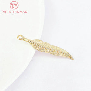 10PCS 32x7MM 24K Zinc Alloy Feather Charms Pendants DIY Jewelry Findings