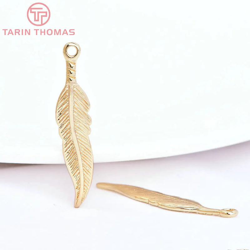 10PCS 32x7MM 24K Zinc Alloy Feather Charms Pendants DIY Jewelry Findings