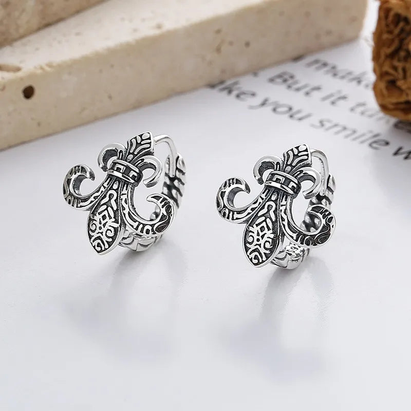 S925 Silver Anchor Circle Earrings Charms Jewelry Party Men Women