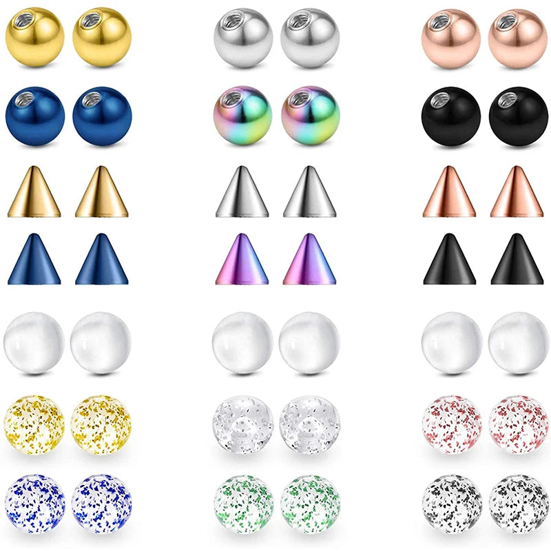 Replacement Balls for Lip/Nipple Rings + Clear Acrylic Barbell Parts