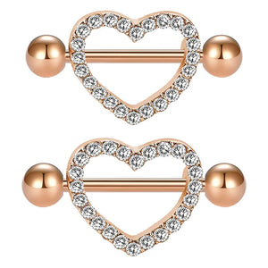 14G 16mm Nipple Rings Surgical Steel Heart Pair