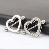 14G 16mm Nipple Rings Surgical Steel Heart Pair