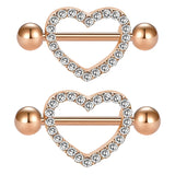 14G 16mm Nipple Rings Surgical Steel Heart Pair
