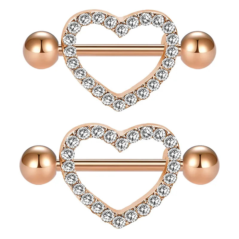 14G 16mm Nipple Rings Surgical Steel Heart Pair