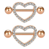 14G 16mm Nipple Rings Surgical Steel Heart Pair