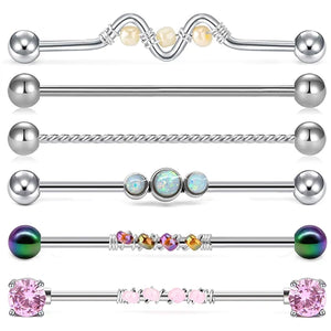 6pc Stainless Steel Industrial Barbell Earring Cartilage Body Piercing Set