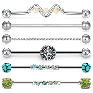 6pc Stainless Steel Industrial Barbell Earring Cartilage Body Piercing Set