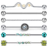 6pc Stainless Steel Industrial Barbell Earring Cartilage Body Piercing Set