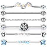 6pc Stainless Steel Industrial Barbell Earring Cartilage Body Piercing Set