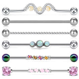 6pc Stainless Steel Industrial Barbell Earring Cartilage Body Piercing Set