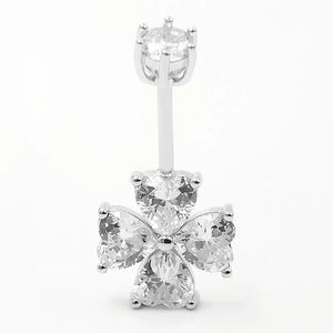 925 Silver Belly Button Ring Clear CZ Navel Curved Barbell Stud