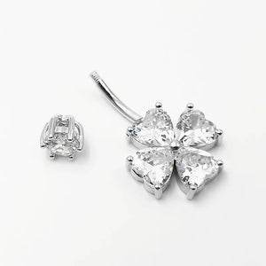 925 Silver Belly Button Ring Clear CZ Navel Curved Barbell Stud