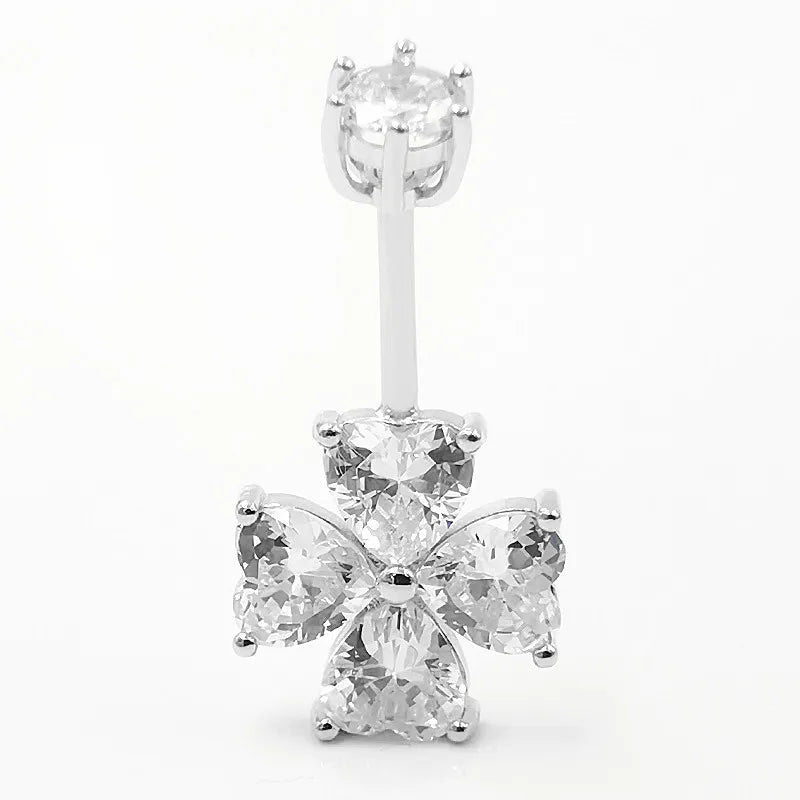 925 Silver Belly Button Ring Clear CZ Navel Curved Barbell Stud