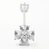 925 Silver Belly Button Ring Clear CZ Navel Curved Barbell Stud