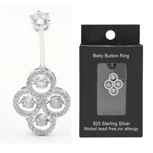 925 Silver CZ Belly Button Ring Navel Dangle Barbell Body Jewelry
