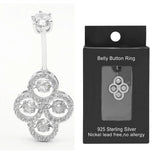 925 Silver CZ Belly Button Ring Navel Dangle Barbell Body Jewelry