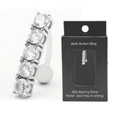 14G Clear CZ Dangle Navel Belly Button Ring 925 Sterling Silver Belly Piercing