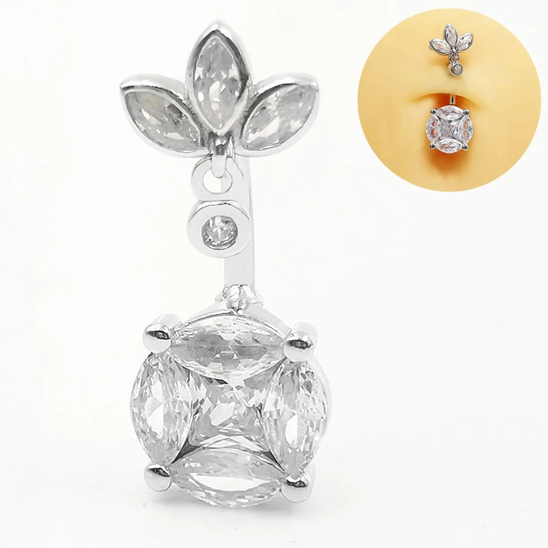 925 Silver CZ Belly Button Ring Barbell Navel Piercing