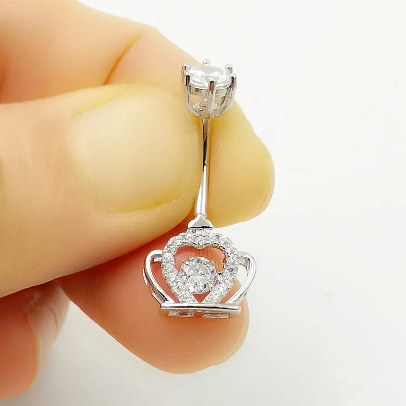 925 Silver Crown CZ Navel Barbell Stud